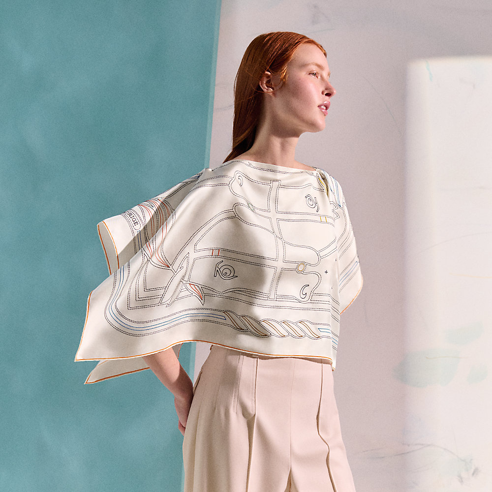 Quadrige au Fil embroidered dossard scarf - White | Hermès USA